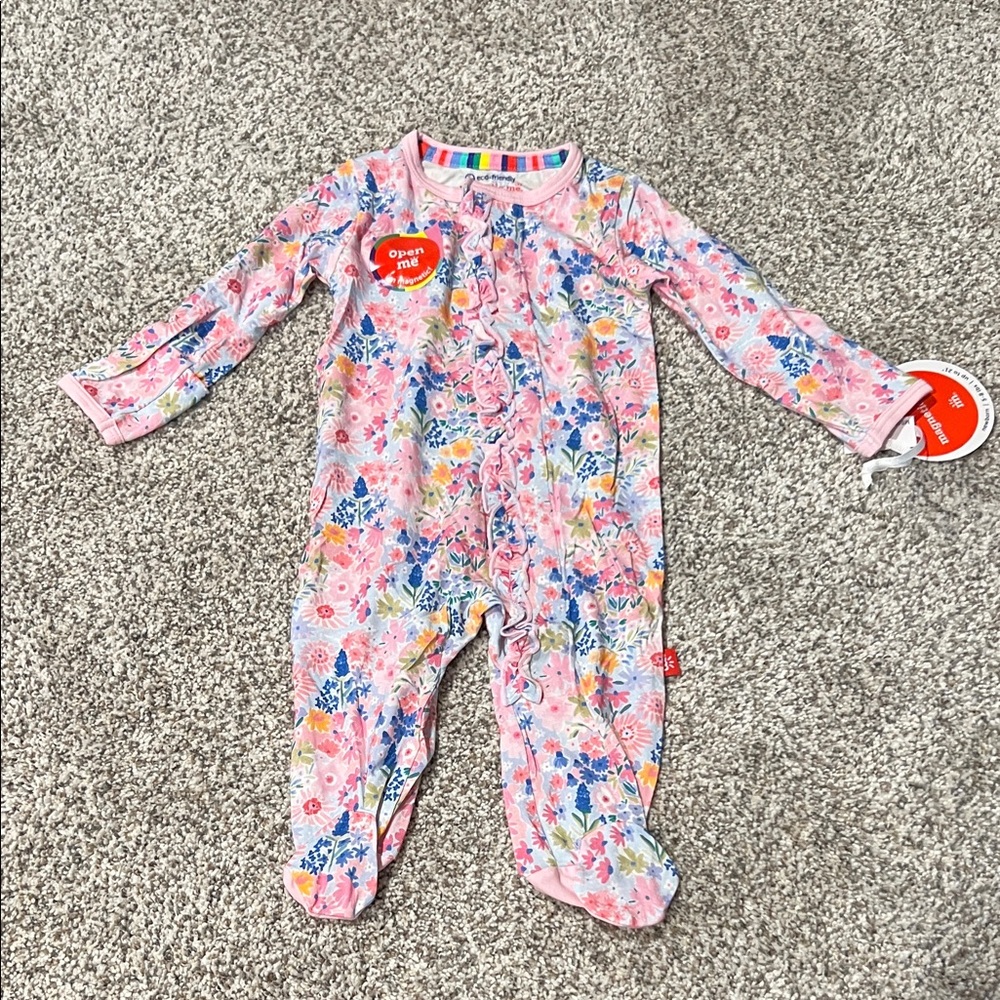 Magnetic Me Pink Floral Ruffle Modal Footed Sleeper